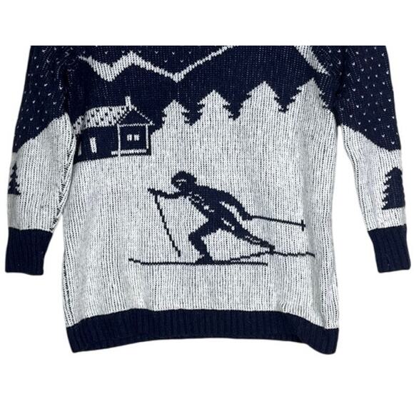 J. Crew Intarsia Novelty Ski Scene Wool  Blend Crew Neck Sweater XS Navy Blue - Picture 4 of 15